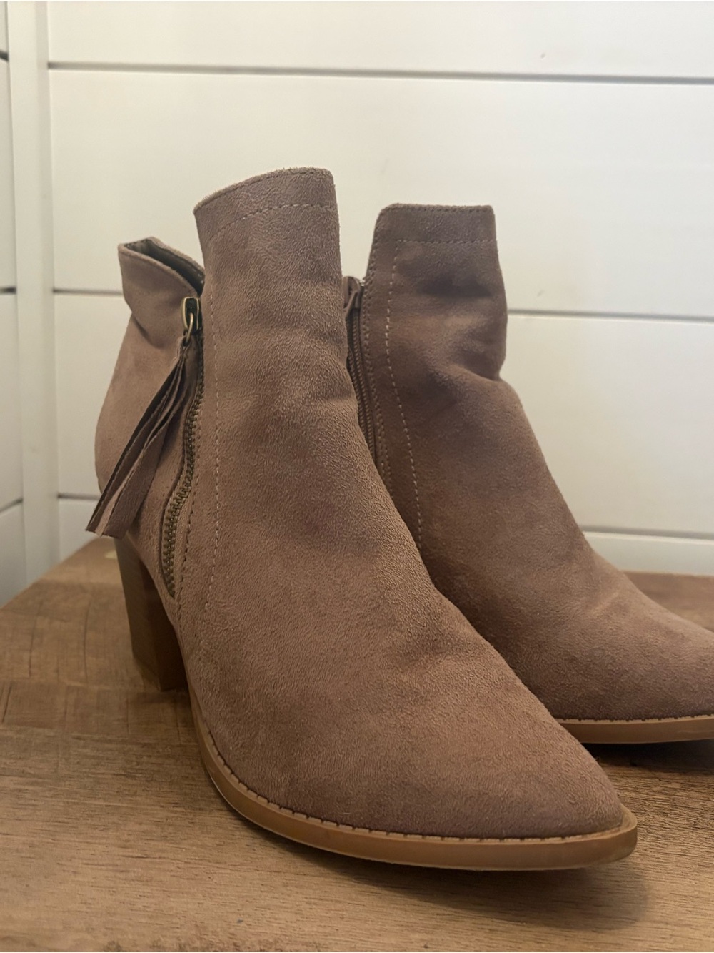 Women's Taupe Suede Ankle Boots with Side Zip